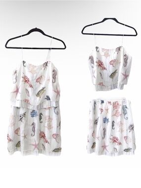 Club Monaco 100% Silk Beach Print Skirt and Top Matching Set